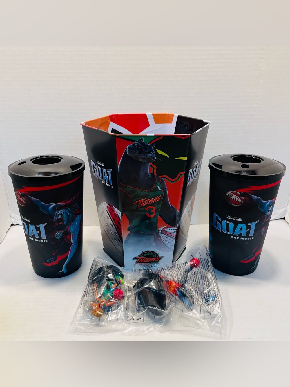 Goat The Movie Collectable Popcorn Tin W/ 2 3D Cups W/Lids & Toppers NEW Regal